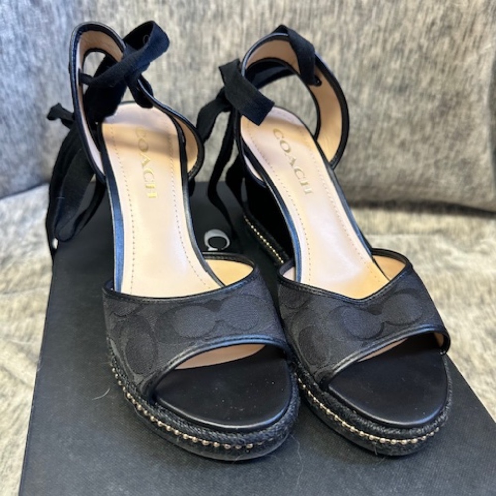 Coach Page Wedge In Recycled Signature Jacquard Size 6.5